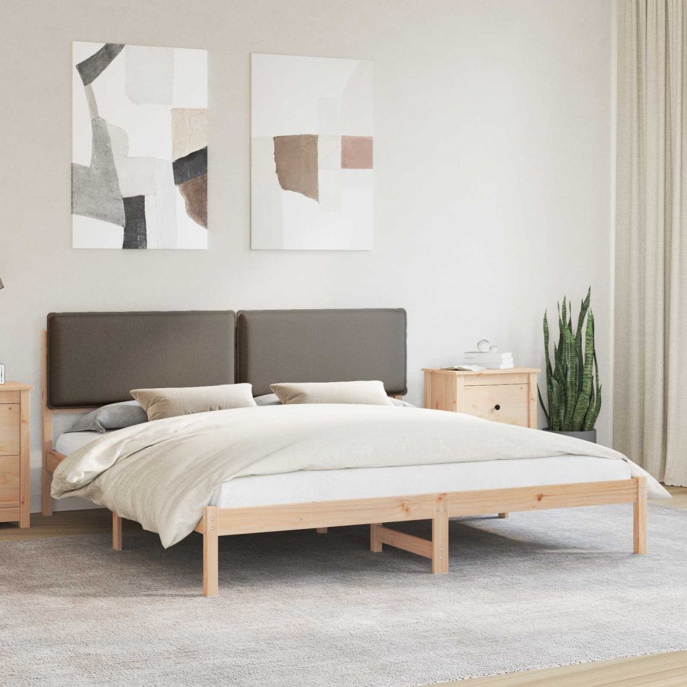 vidaXL Sängram med Klädd Huvudgavel Taupe 200 x 200 cm Massiv furu