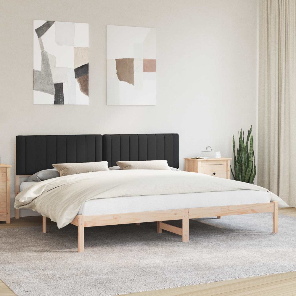 vidaXL Sängram med Klädd Huvudgavel Svart 200 x 200 cm Massiv furu