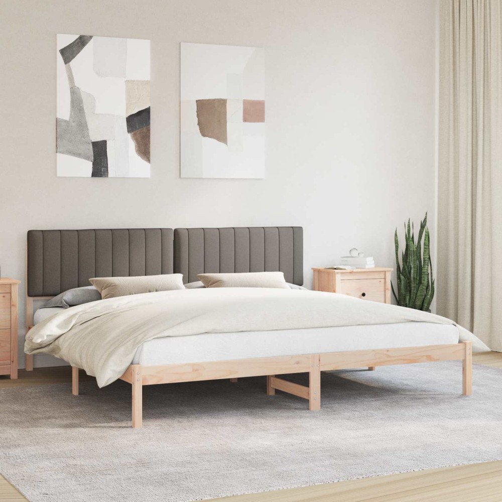 vidaXL Sängram med Klädd Huvudgavel Taupe 200 x 200 cm Massiv furu