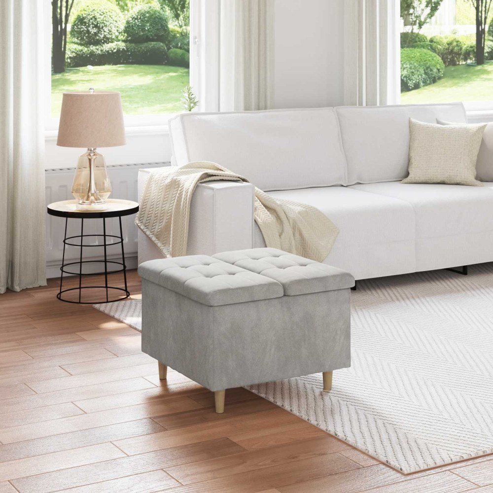 vidaXL Förvaringspall med kudde Ljusgrå 60 x 60 x 45 cm Sammet