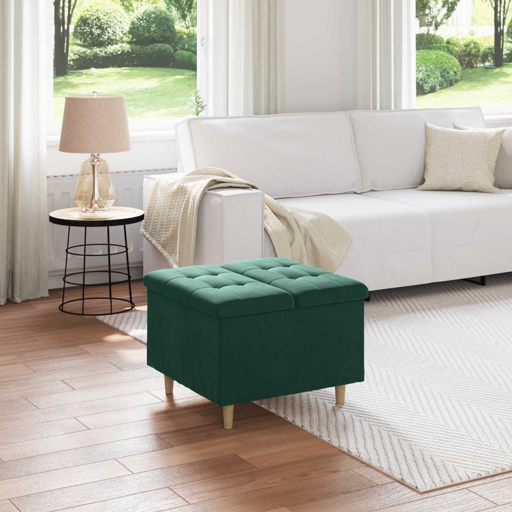 vidaXL Förvaringspall med kudde Mörkgrön 60 x 60 x 45 cm Sammet