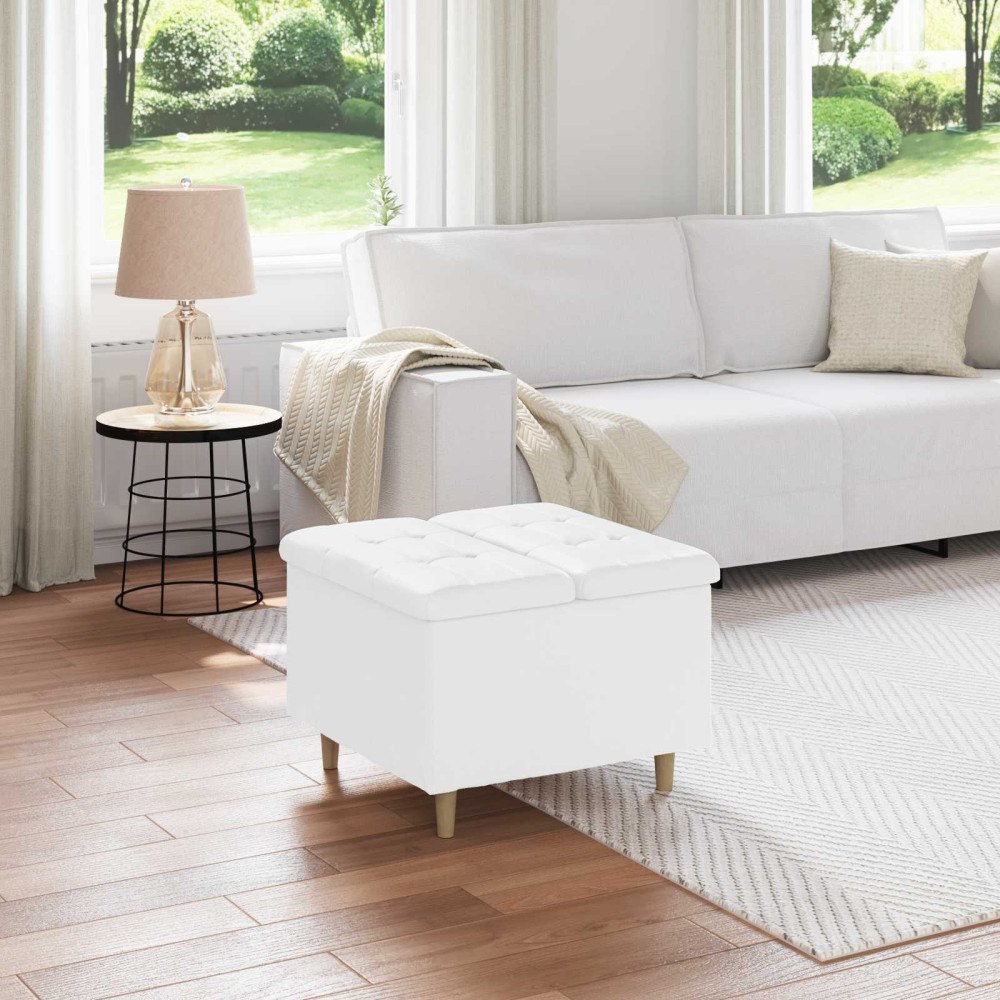 vidaXL Förvaringspall med kudde Vit 60 x 60 x 45 cm Konstläder