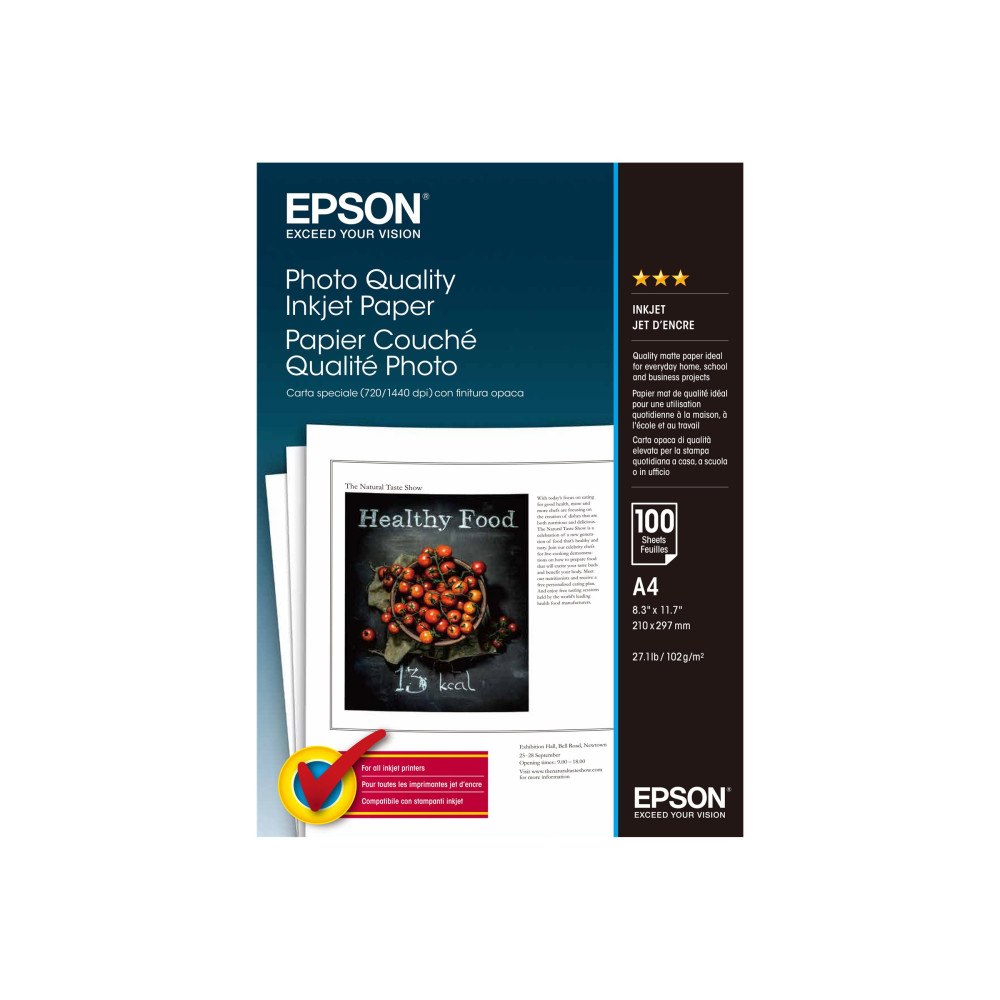 EPSON Epson Photo Quality Ink Jet Paper - papper - matt - 100 ark - A4 - 102 g/m²