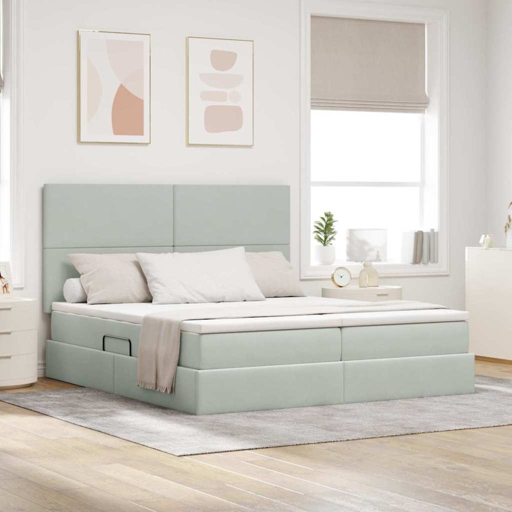 vidaXL Förvaringssäng med madrass Ljusgrå 200 x 200 cm Sammet