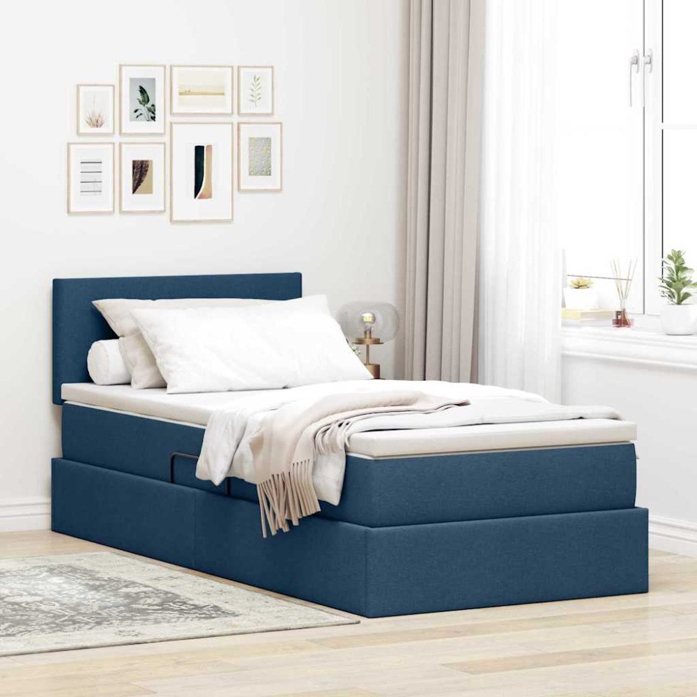 vidaXL Förvaringssäng med madrass Blå 90 x 190 cm Konstruerat trä