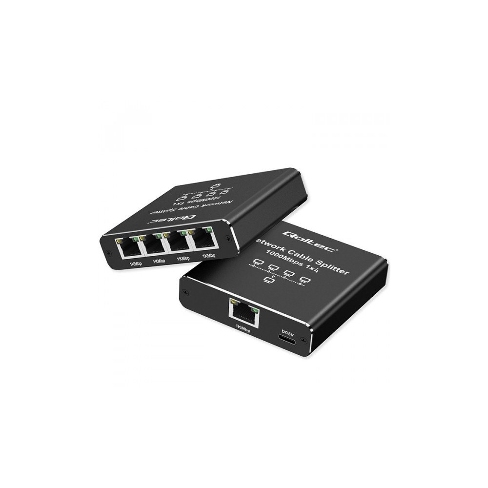 Qoltec Ethernet Mini SWITCH 1x4 RJ45 | 1000Mb/s | USB-C | Aliuminis