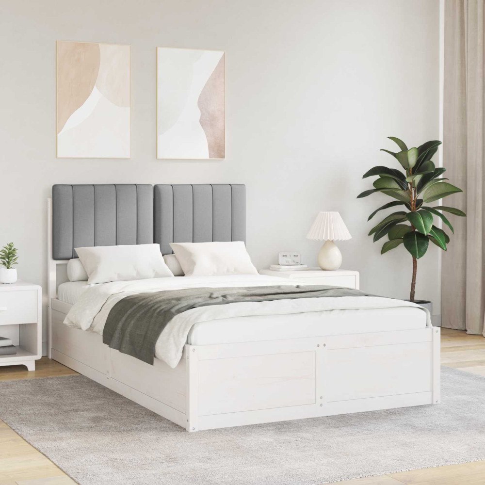 vidaXL Sängram med Klädd Huvudgavel Ljusgrå 120 x 190 cm Massiv furu