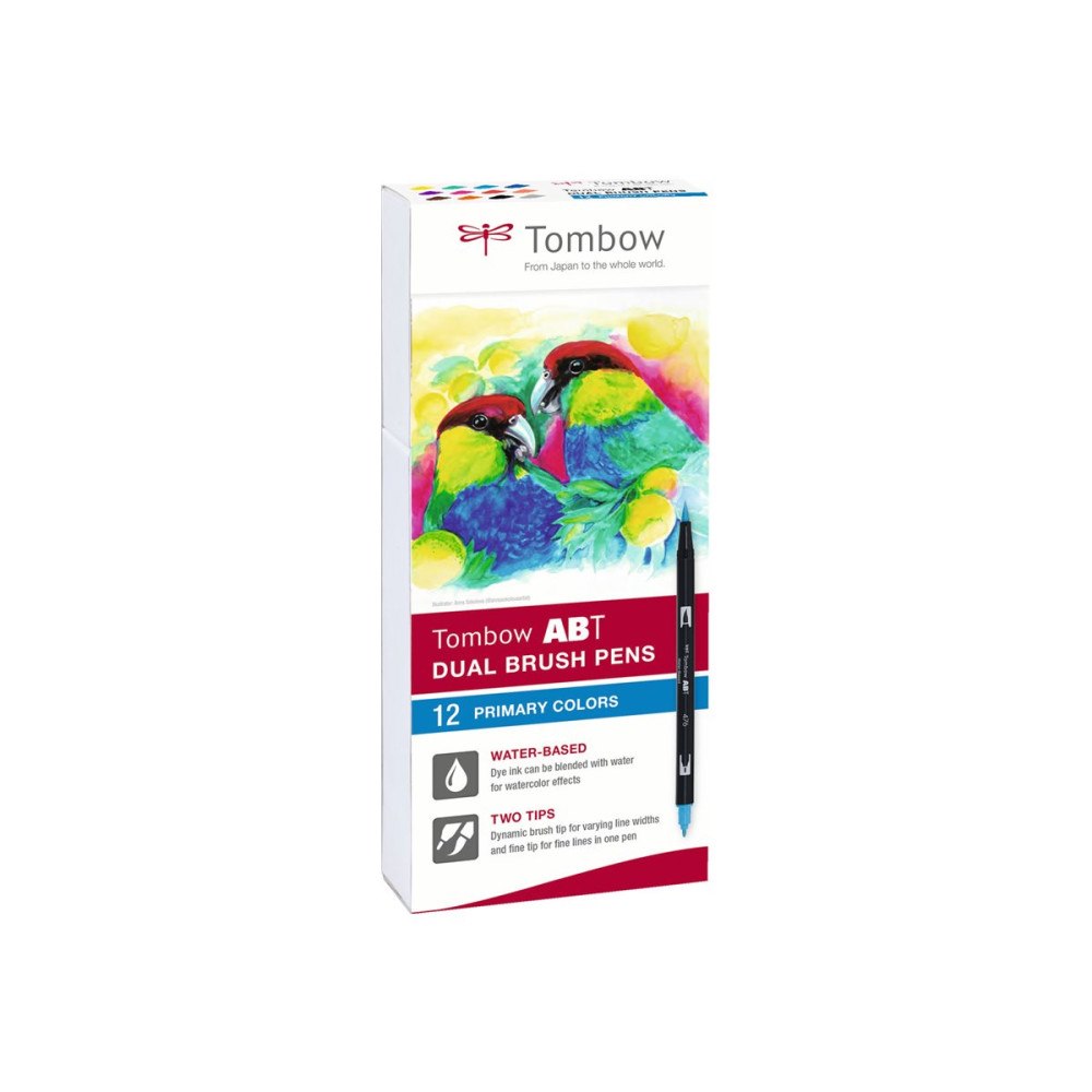 Tombow ABT Primary - brush pen and marker combo - processgul, grön, cyan, ultramarin, royal purple, rhodamine red, karminröd, C...