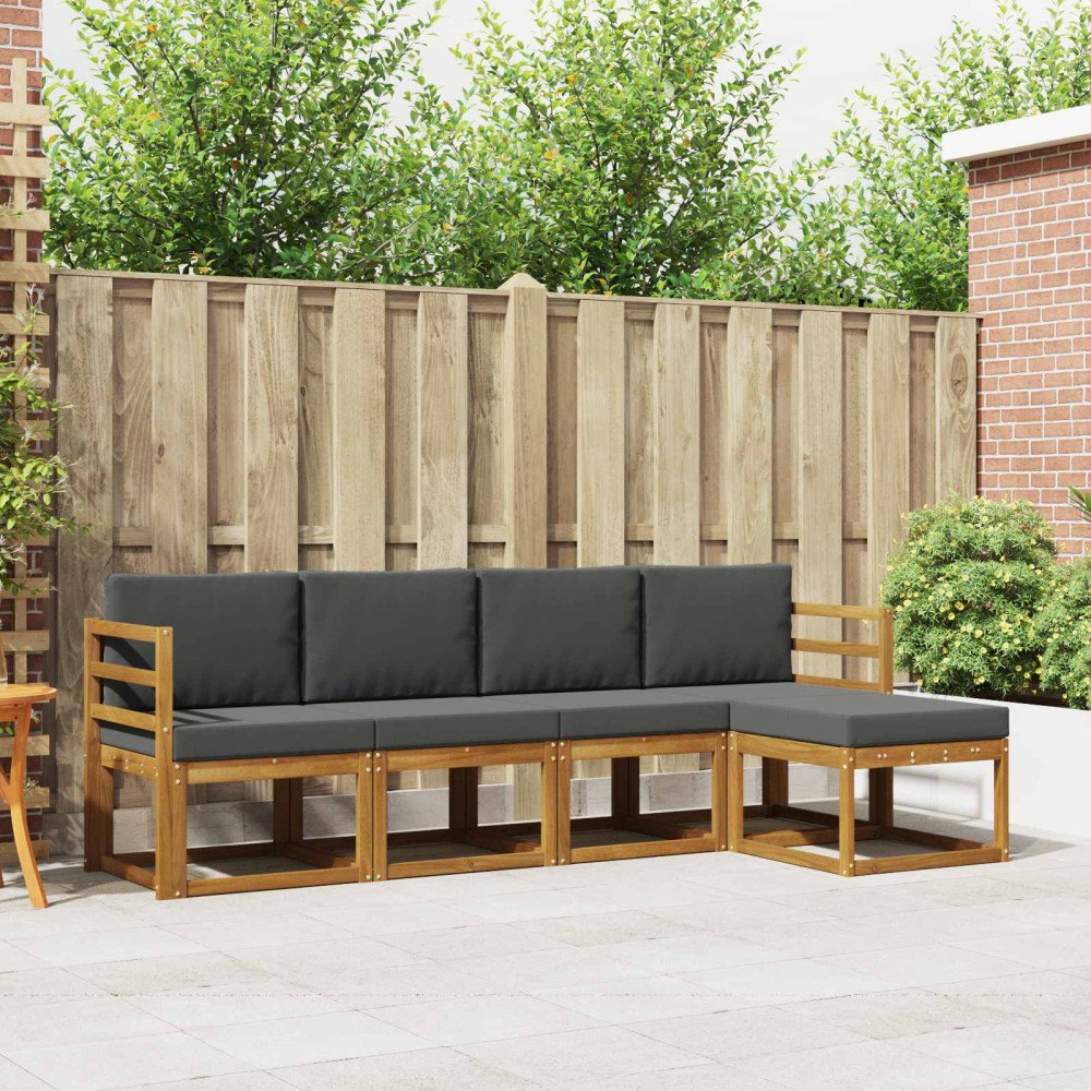 vidaXL Utomhussoffset 5 pcs Naturlig och Antracit Massivt Akaciaträ