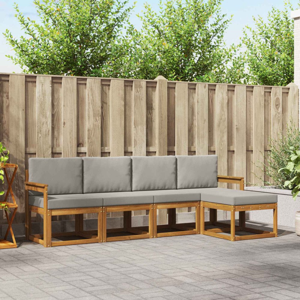 vidaXL Utomhussoffset 5 pcs Naturlig och Ljus Grå Massivt Akaciaträ