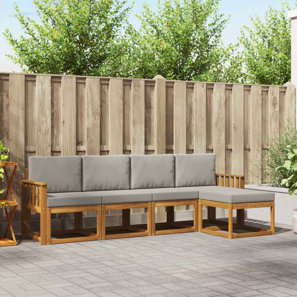 vidaXL Utomhussoffset 5 pcs Naturlig och Ljus Grå Massivt Akaciaträ