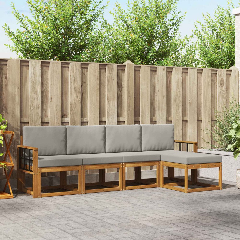 vidaXL Utomhussoffset 5 pcs Naturlig och Ljus Grå Massivt Akaciaträ