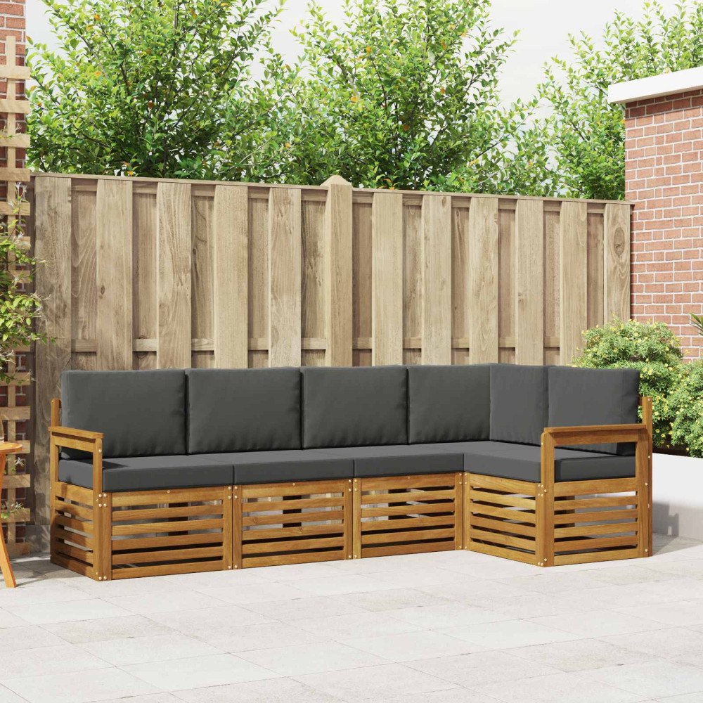 vidaXL Soffgrupper 5 pcs Naturlig och Antracit Massivt Akaciaträ