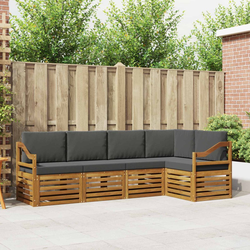 vidaXL Soffgrupper 5 pcs Naturlig och Antracit Massivt Akaciaträ