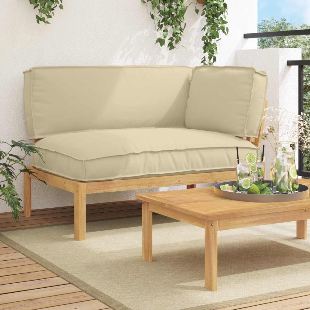 vidaXL Soffset med kudde Beige 133 x 92 x 69 cm Massivt Akaciaträ