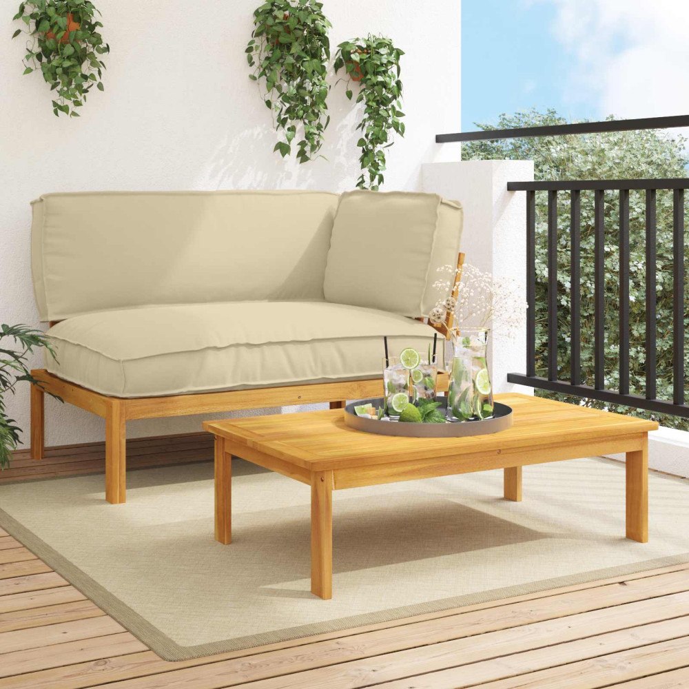 vidaXL Soffset med kudde Enfärgad 2 pcs Beige Massivt Akaciaträ