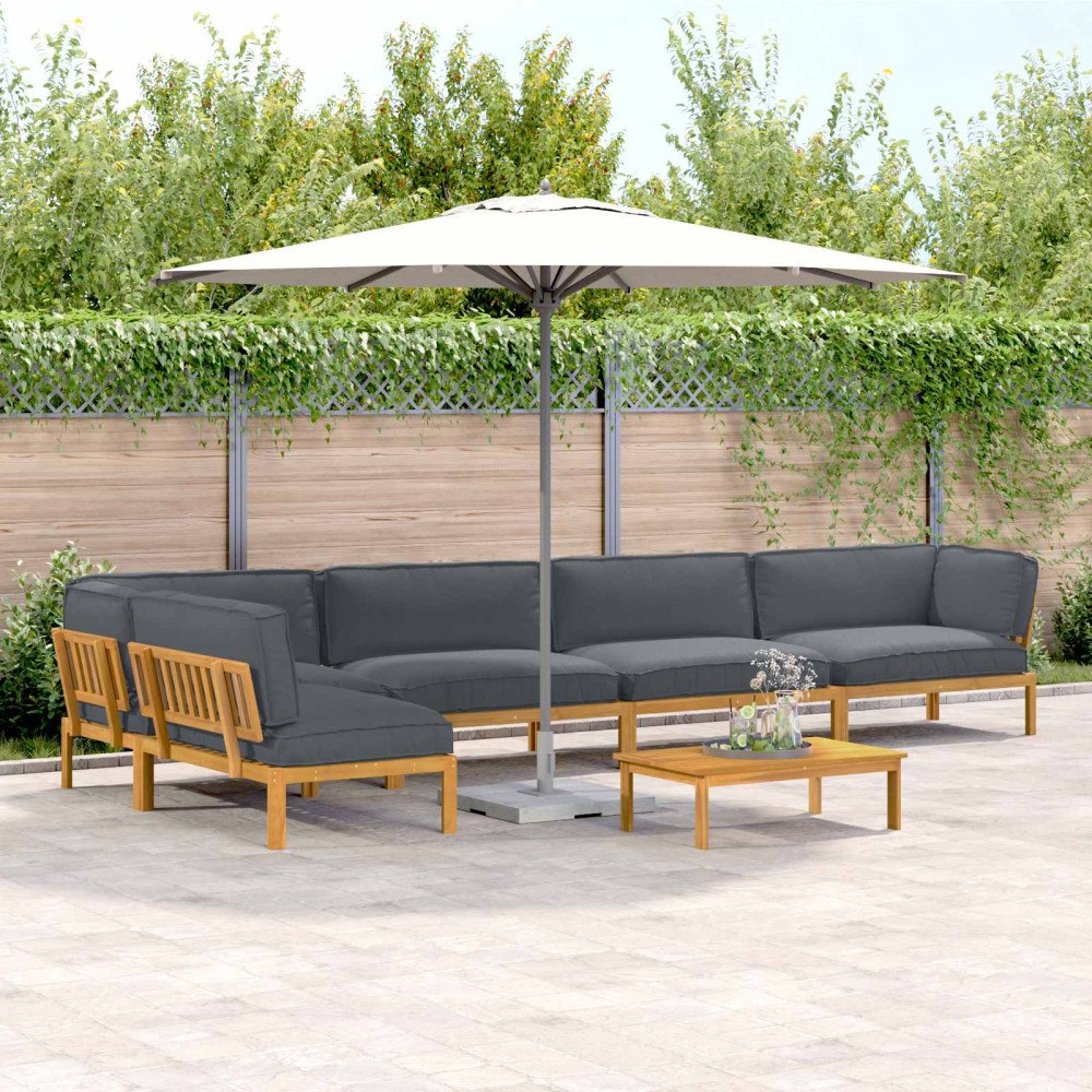 vidaXL Soffset med kudde Enfärgad 6 pcs Antracit Massivt Akaciaträ