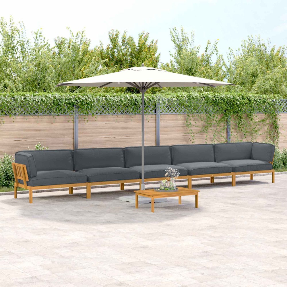 vidaXL Soffset med kudde Enfärgad 6 pcs Antracit Massivt Akaciaträ