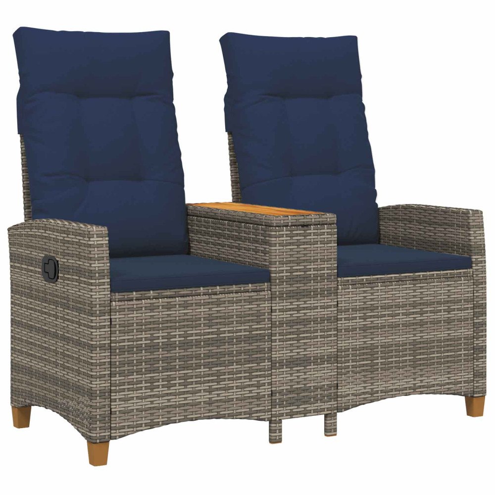 vidaXL Reclining Bench with Table Grå och Marinblå 126 x 65 x 112 cm