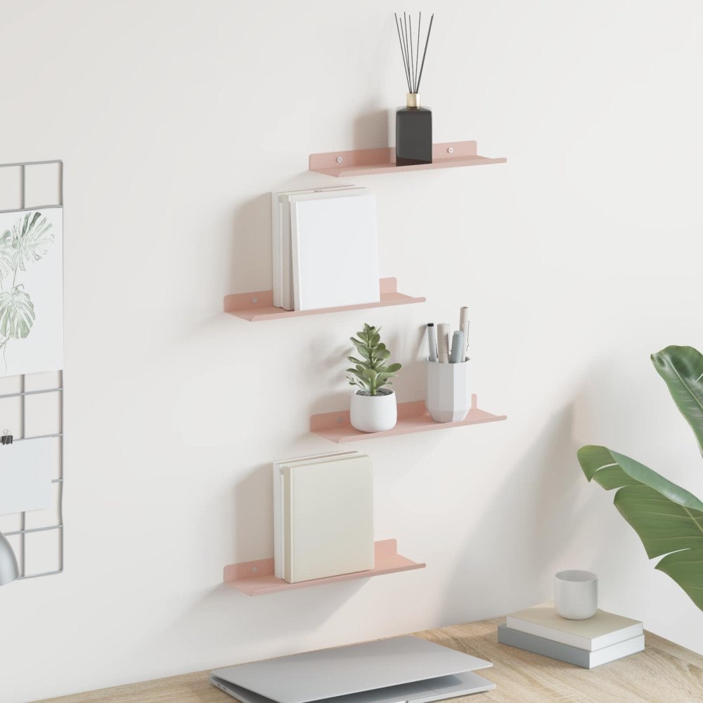 vidaXL Flytande hylla Väggmonterad 4 pcs Rosa 30 x 9 x 2,5 cm Stål