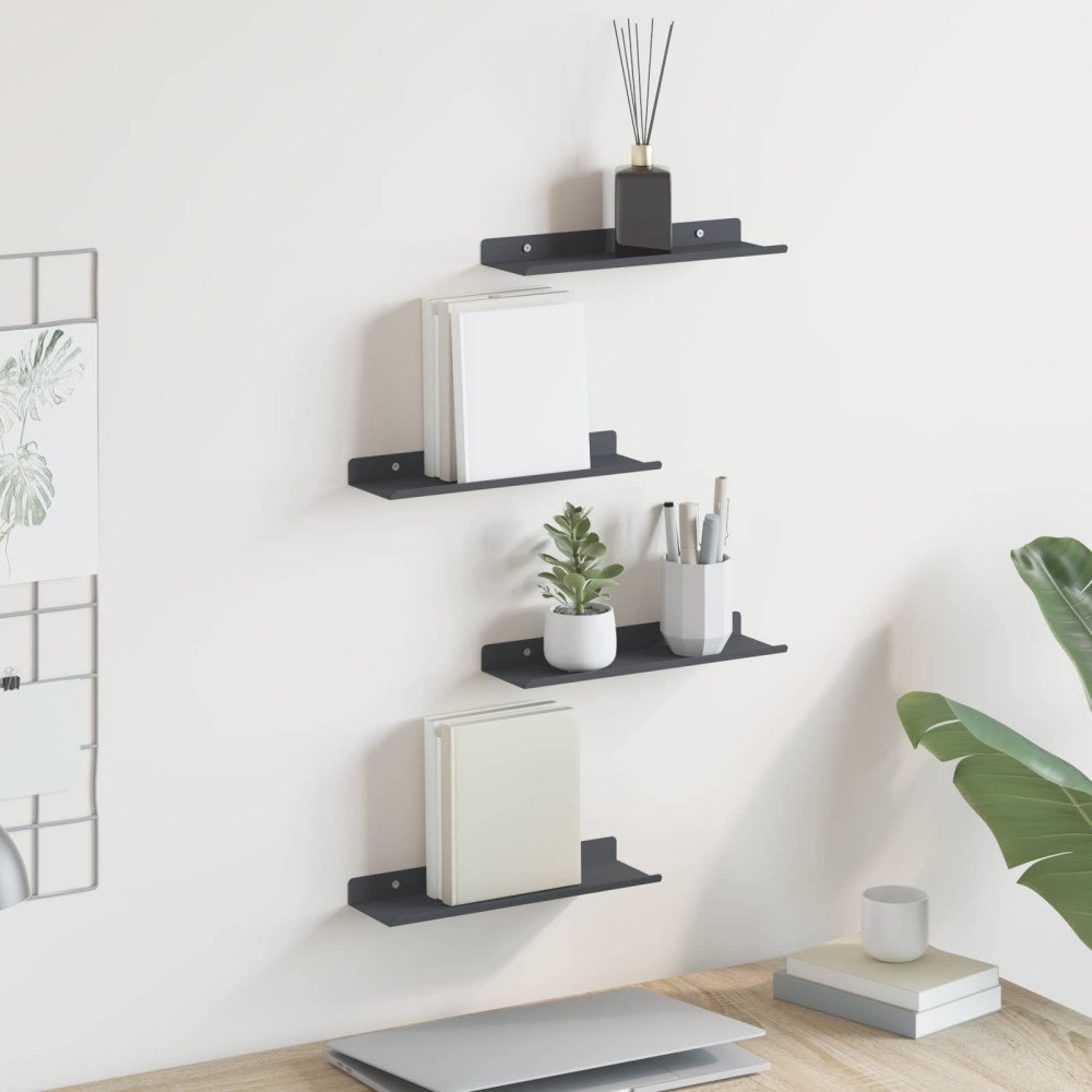 vidaXL Flytande hylla Väggmonterad 4 pcs Antracit 30 x 9 x 2,5 cm Stål