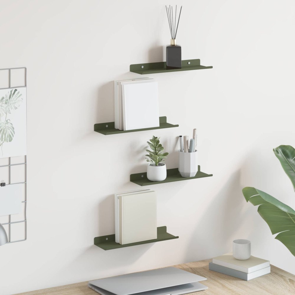 vidaXL Flytande hylla Väggmonterad 4 pcs Olivgrön 30 x 9 x 2,5 cm Stål