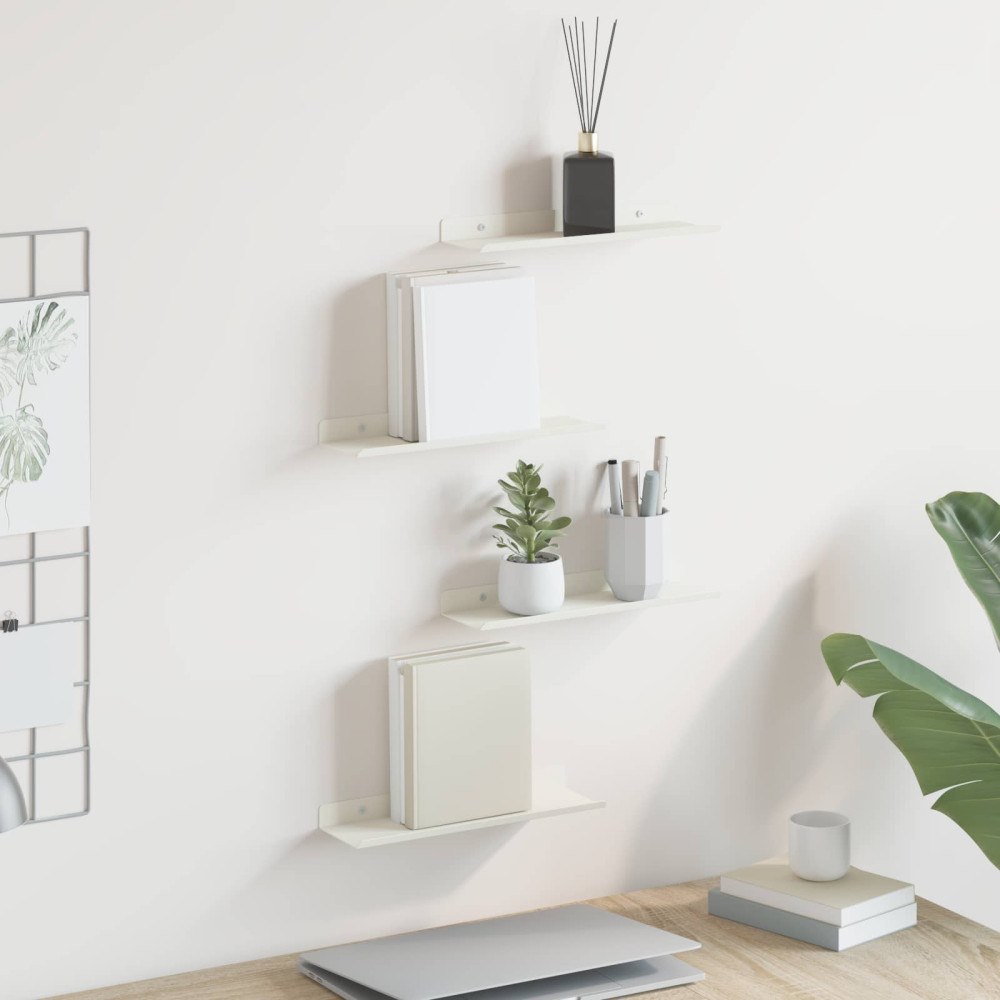 vidaXL Flytande hylla Väggmonterad 4 pcs Vit 30 x 9 x 2,5 cm Stål