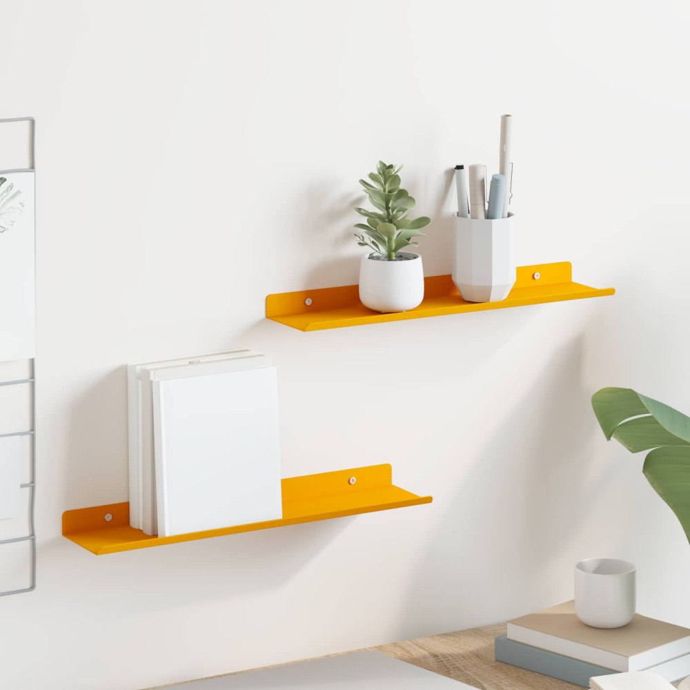 vidaXL Flytande hylla 2 pcs Senapsgul 40 x 9 x 2,5 cm Stål