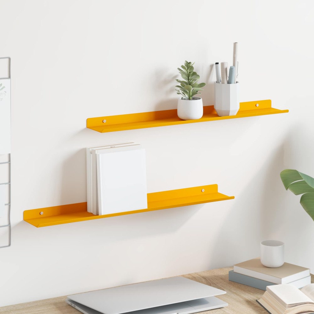 vidaXL Flytande hylla 2 pcs Senapsgul 60 x 9 x 2,5 cm Stål