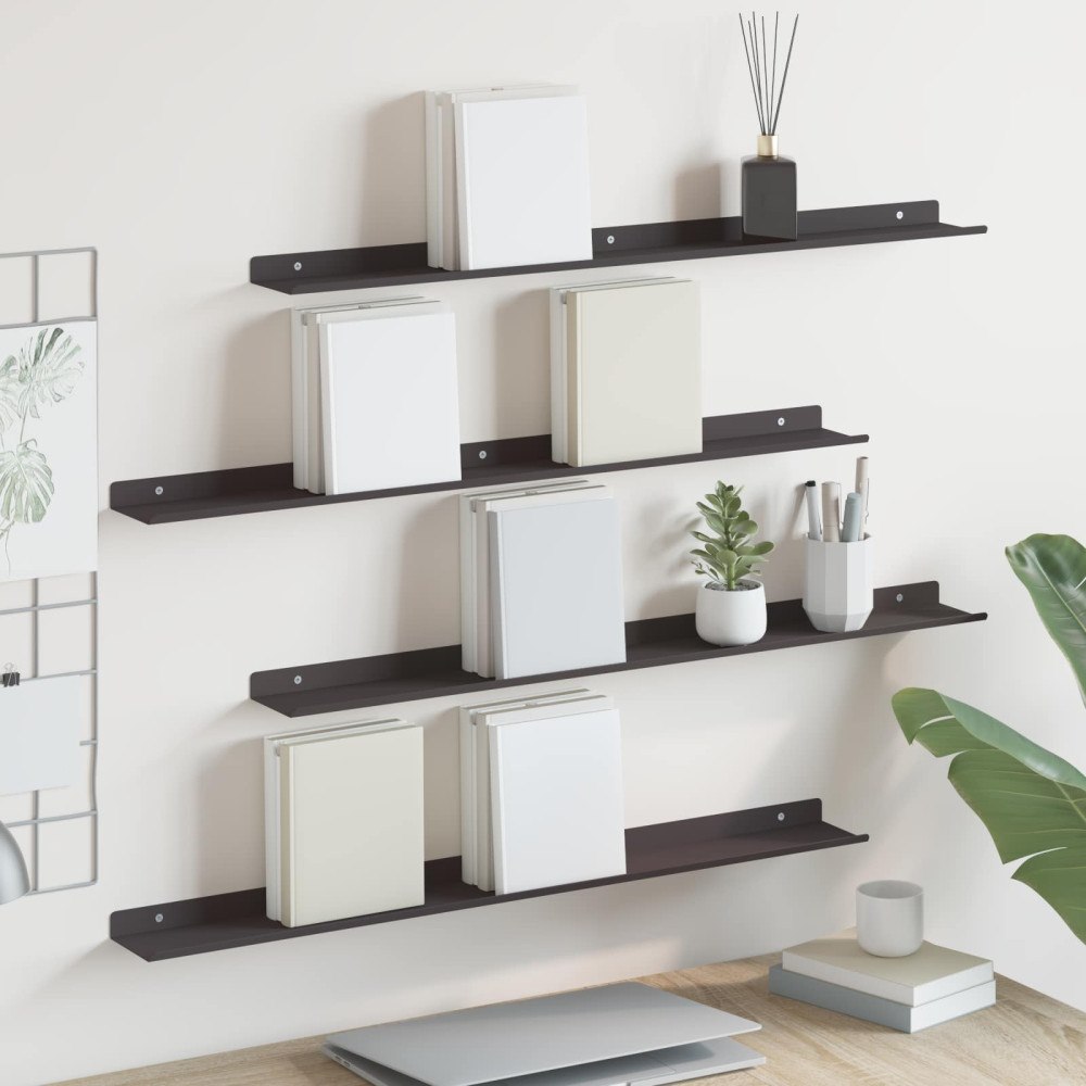 vidaXL Flytande hylla Väggmonterad 4 pcs Svart 80 x 9 x 2,5 cm Stål