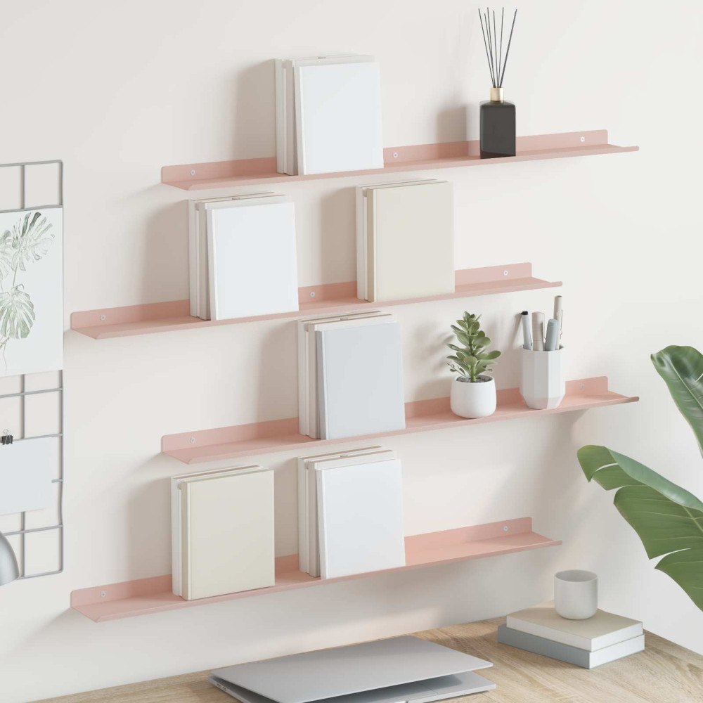 vidaXL Flytande hylla Väggmonterad 4 pcs Rosa 80 x 9 x 2,5 cm Stål