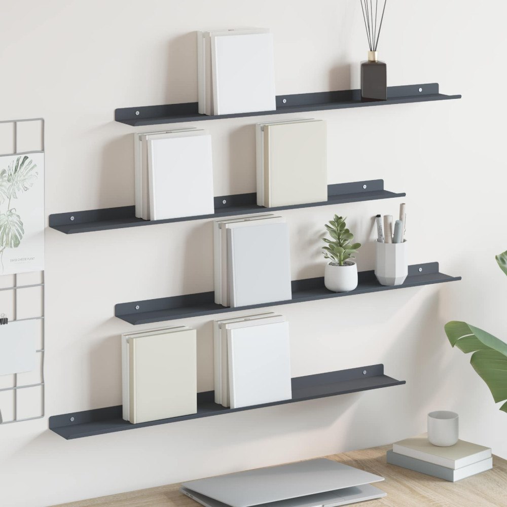 vidaXL Flytande hylla Väggmonterad 4 pcs Antracit 80 x 9 x 2,5 cm Stål