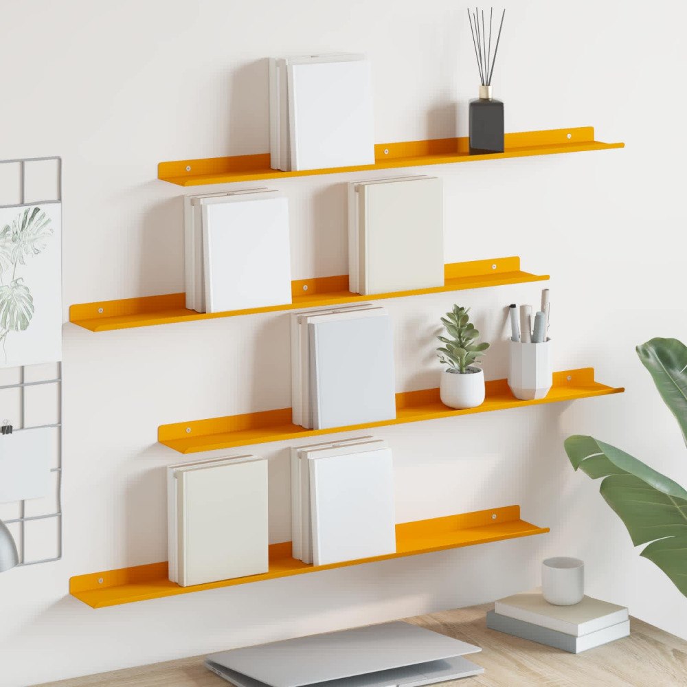 vidaXL Flytande hylla 4 pcs Senapsgul 80 x 9 x 2,5 cm Stål