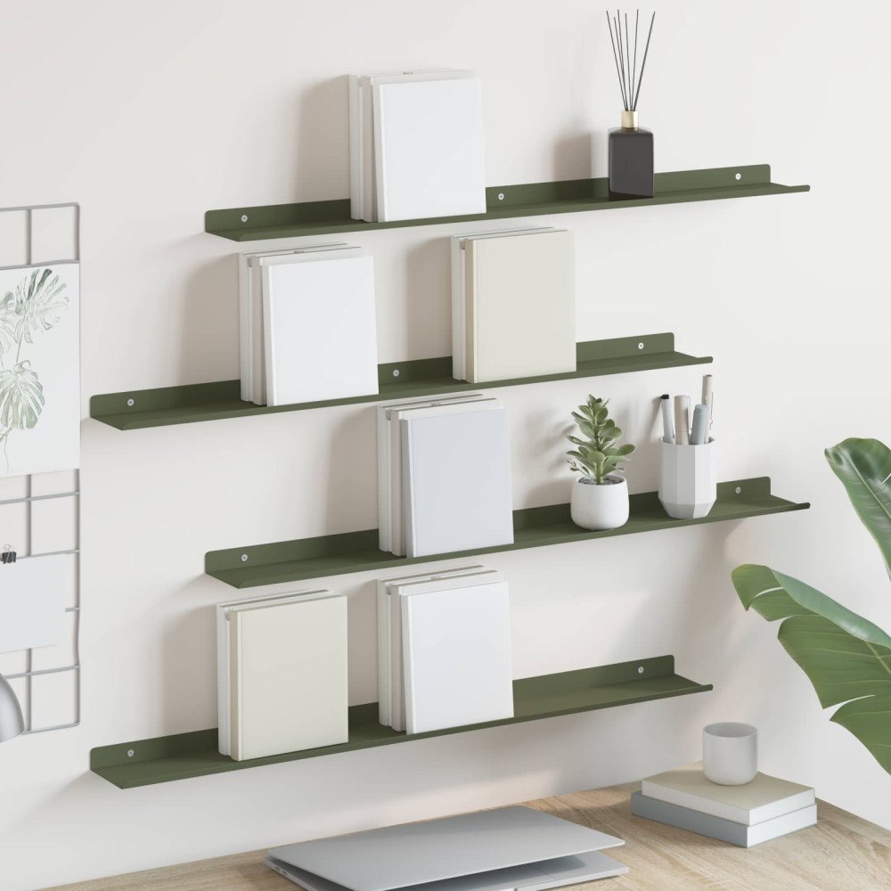 vidaXL Flytande hylla Väggmonterad 4 pcs Olivgrön 80 x 9 x 2,5 cm Stål