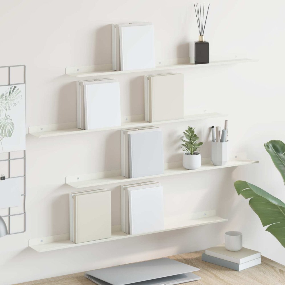 vidaXL Flytande hylla Väggmonterad 4 pcs Vit 80 x 9 x 2,5 cm Stål