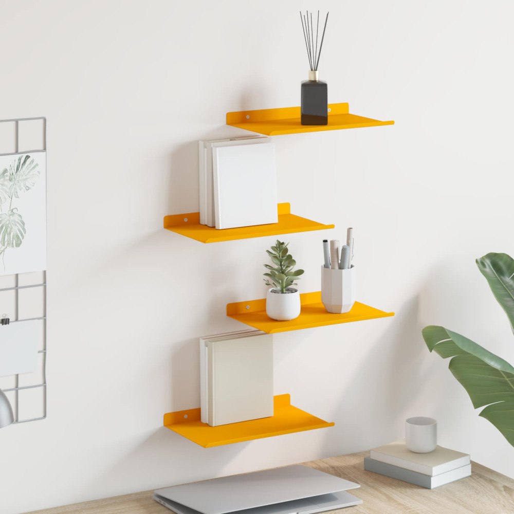 vidaXL Flytande hylla 4 pcs Senapsgul 30 x 18 x 2,5 cm Stål