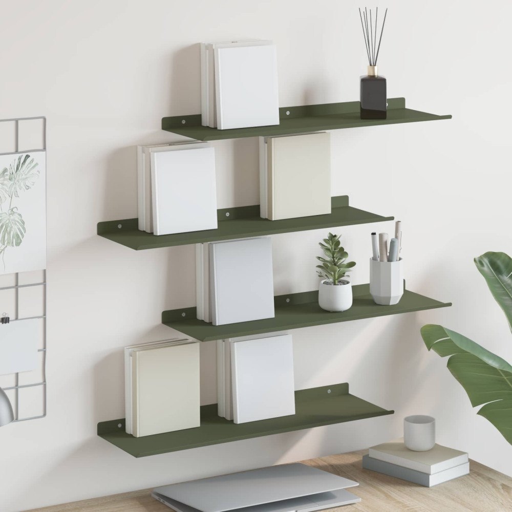 vidaXL Flytande hylla 4 pcs Olivgrön 60 x 18 x 2,5 cm Stål