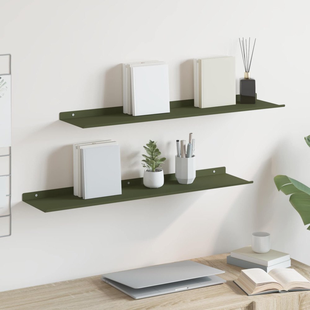 vidaXL Flytande hylla 2 pcs Olivgrön 80 x 18 x 2,5 cm Stål