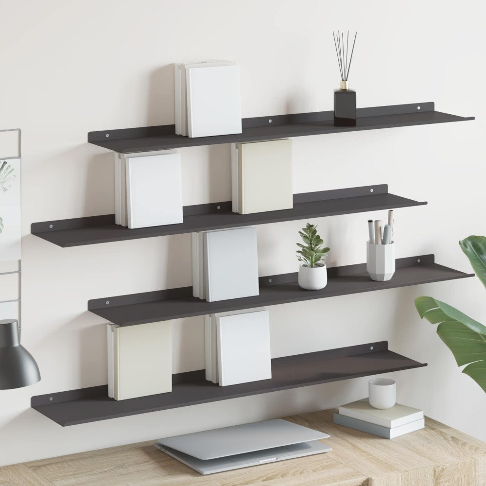 vidaXL Flytande hylla Väggmonterad 4 pcs Svart 100 x 18 x 2,5 cm Stål