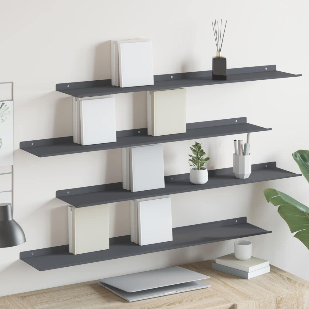 vidaXL Flytande hylla 4 pcs Antracit 100 x 18 x 2,5 cm Stål