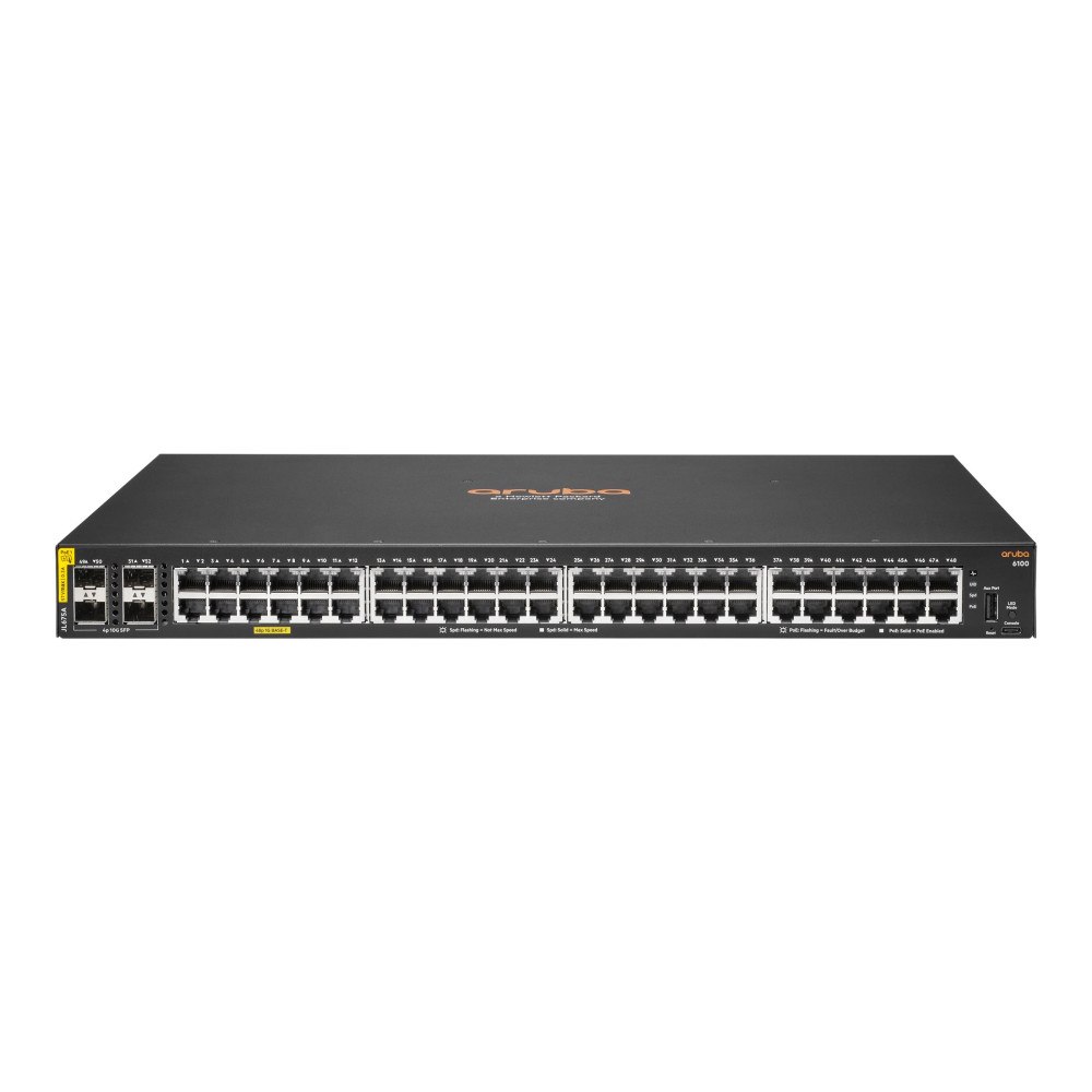 Hewlett Packard Enterprise HPE Aruba 6100 48G Class4 PoE 4SFP+ 370W Switch - switch - 52 portar - Administrerad - rackmonterbar