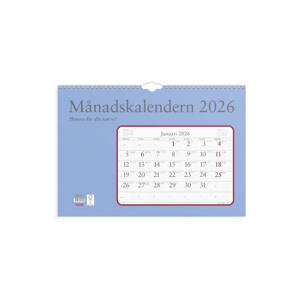 Burde Väggkalender Månadskalendern 2026 (missfärgad/fuktskadad)