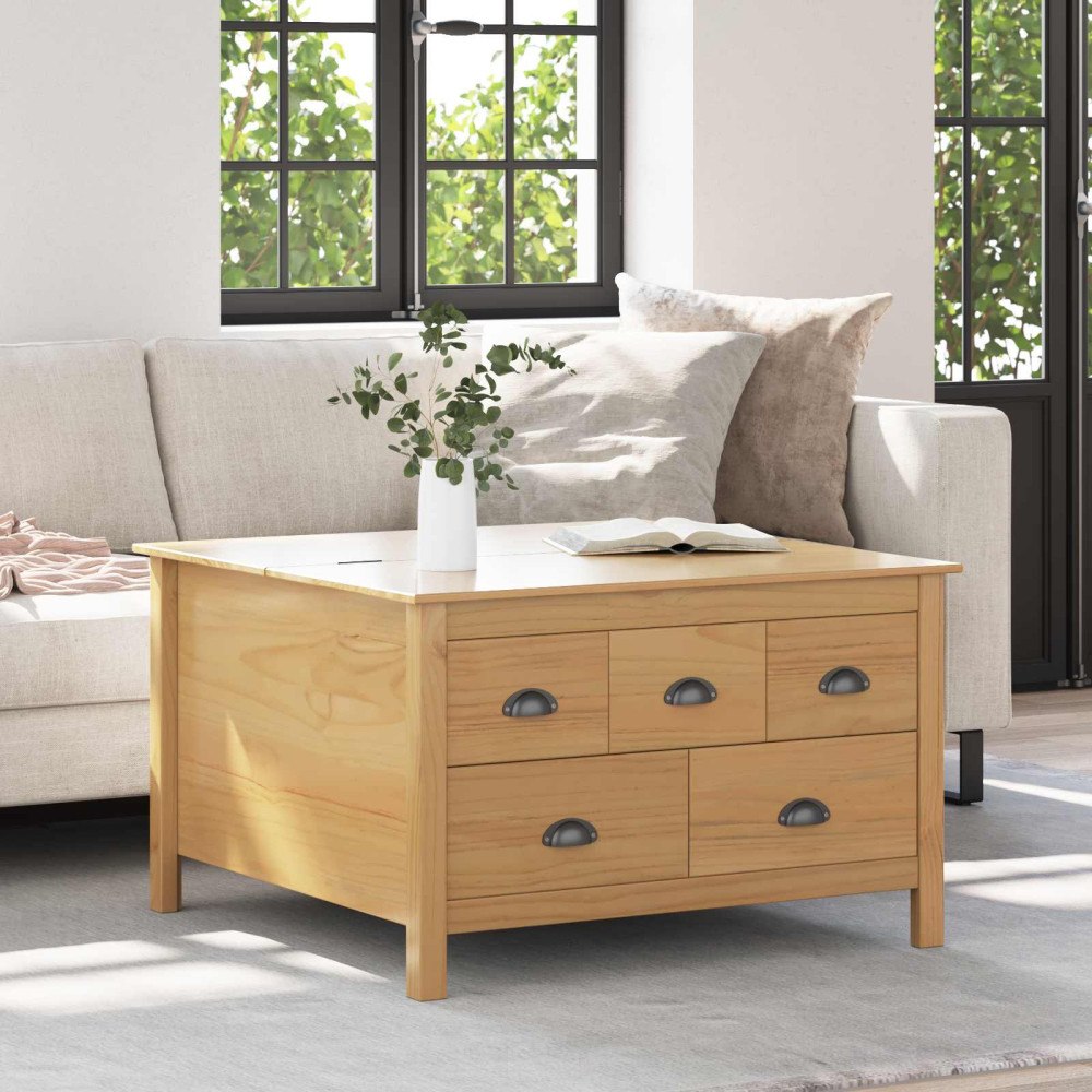 vidaXL Kaffeebord med låda Honung brun 79,5 x 79,5 x 49 cm Massiv furu