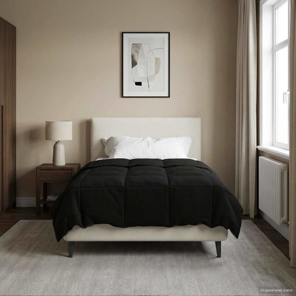 vidaXL Full Års-Duvet Quiltad Svart 140 x 200 cm Mikrofiber