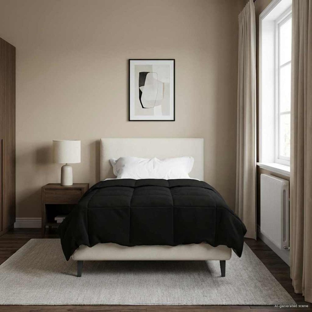 vidaXL Full Års-Duvet Quiltad Svart 155 x 220 cm Mikrofiber