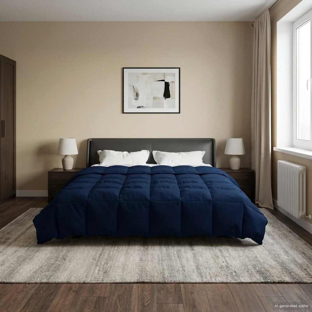 vidaXL Full Års-Duvet Quiltad Mörkblå 200 x 240 cm Mikrofiber