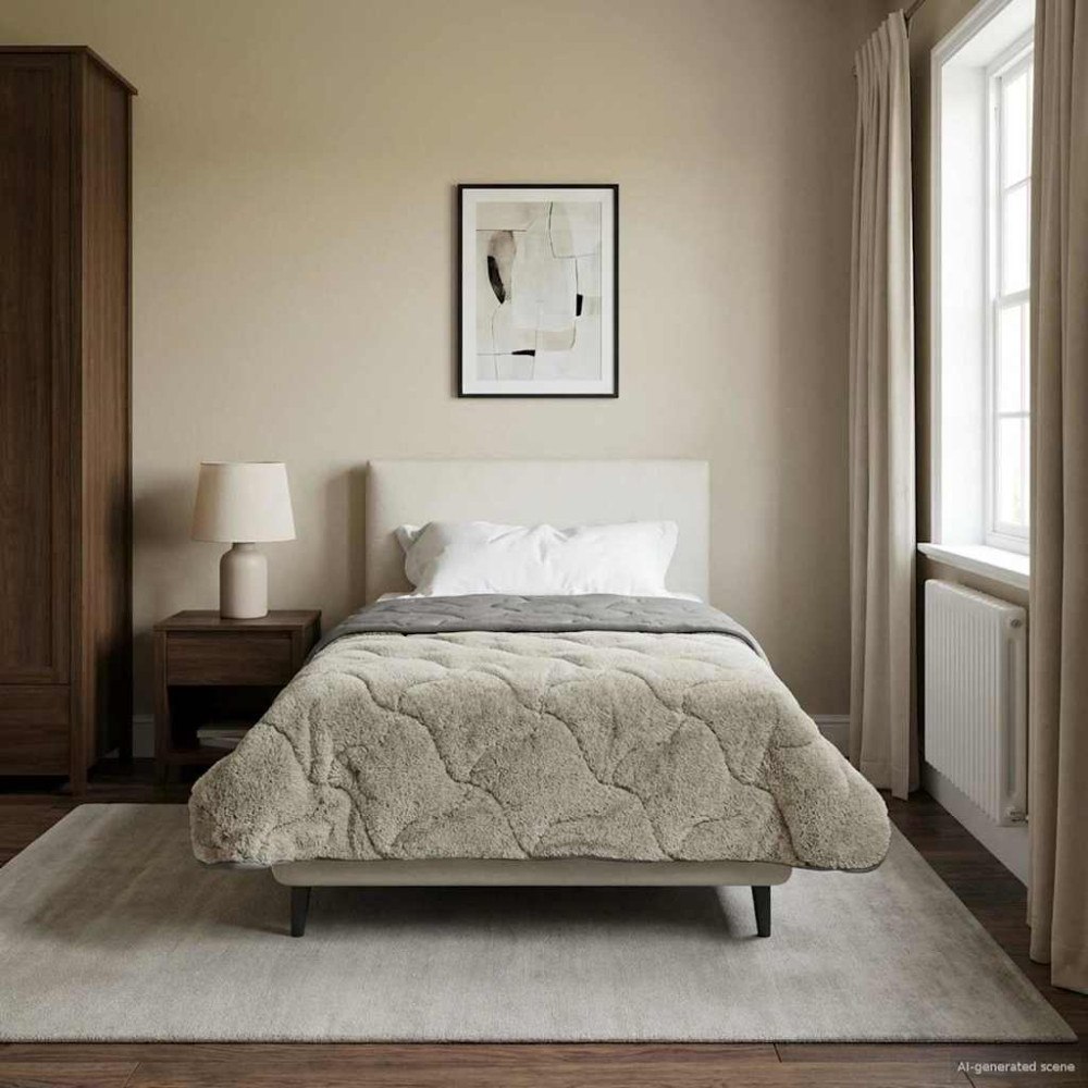 vidaXL Full Års-Duvet Ljusgrå 140 x 220 cm Mikrofiber och Teddyfleece