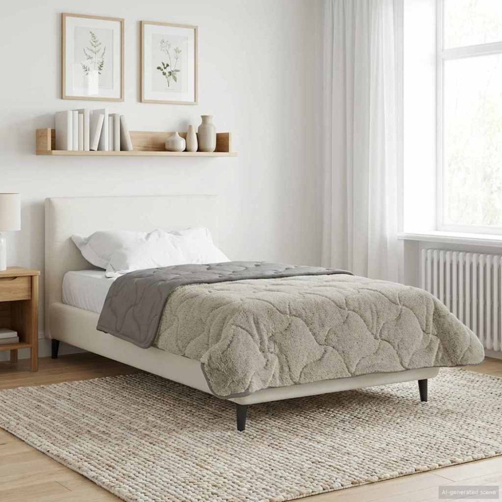 vidaXL Full Års-Duvet Ljusgrå 155 x 220 cm Mikrofiber och Teddyfleece