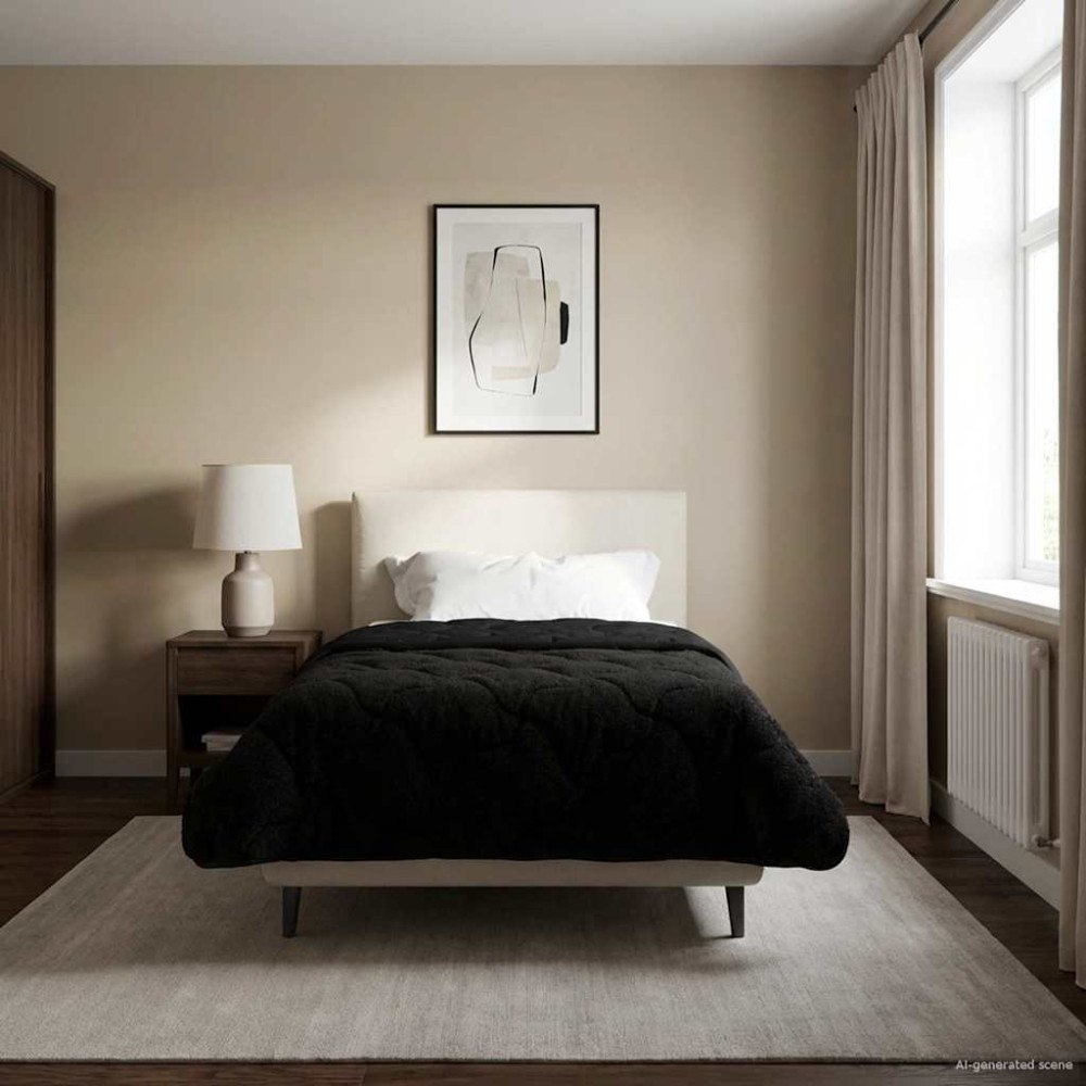 vidaXL Full Års-Duvet Svart 135 x 220 cm Mikrofiber och Teddyfleece