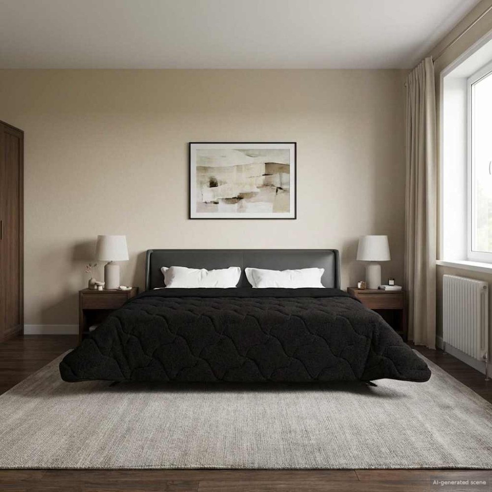 vidaXL Full Års-Duvet Svart 200 x 220 cm Mikrofiber och Teddyfleece